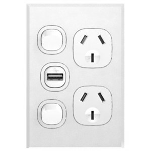 Fusion Double Vertical 10Amp Socket with USB - White